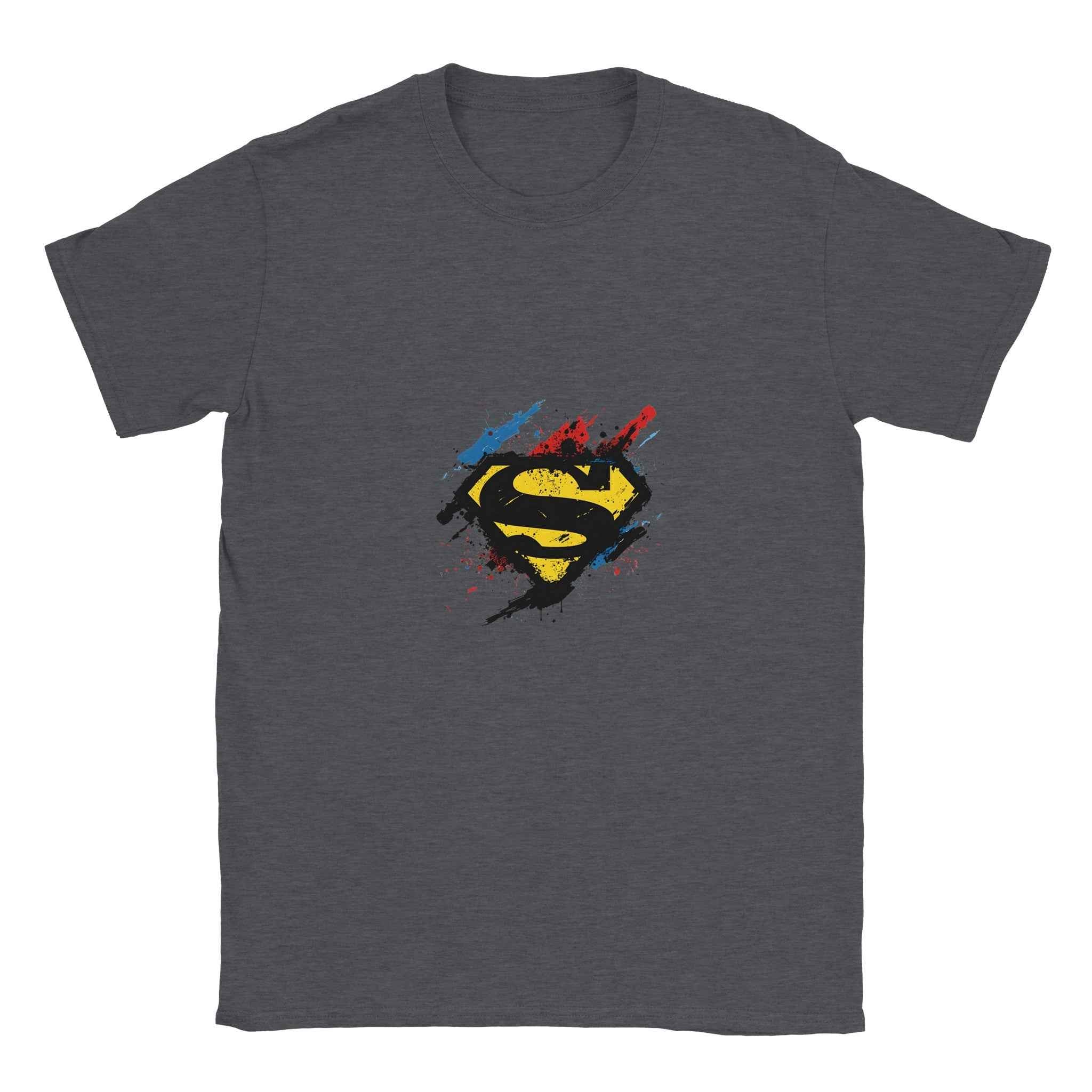 Superman Splatter Shield T-Shirt – Heroic Comic-Inspired Graphic Tee in Multiple Colors