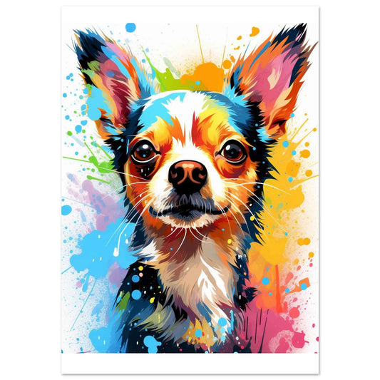 Chihuahua Splash Art Poster – Vibrant Pop Art Dog Wall Art (Multiple Sizes Available)