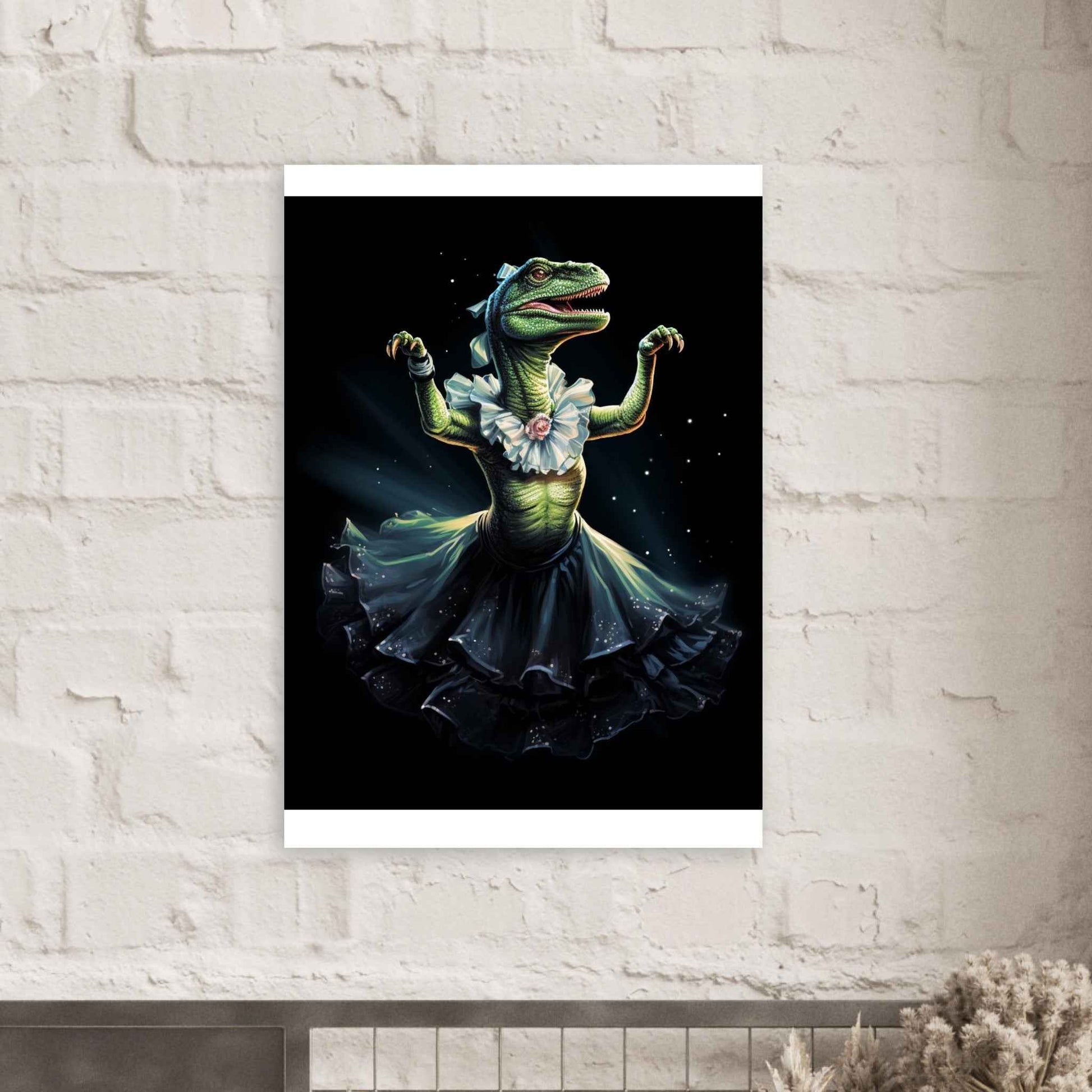 "Dino Ballerina" Poster – Whimsical Prehistoric Wall Art (Multiple Sizes Available)