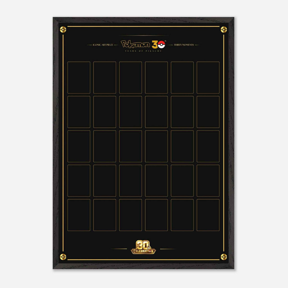 Pokémon 30th Anniversary Pikachu 30-Card Display Poster-Framed - Premium Wooden Framed Poster