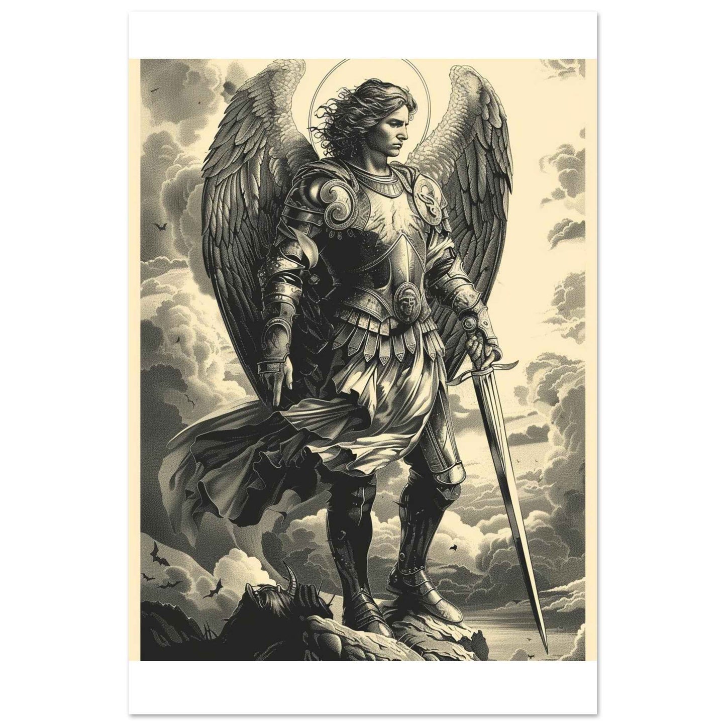 "Archangel Michael" Poster – Divine Warrior Line Art Print (Multiple Sizes Available)