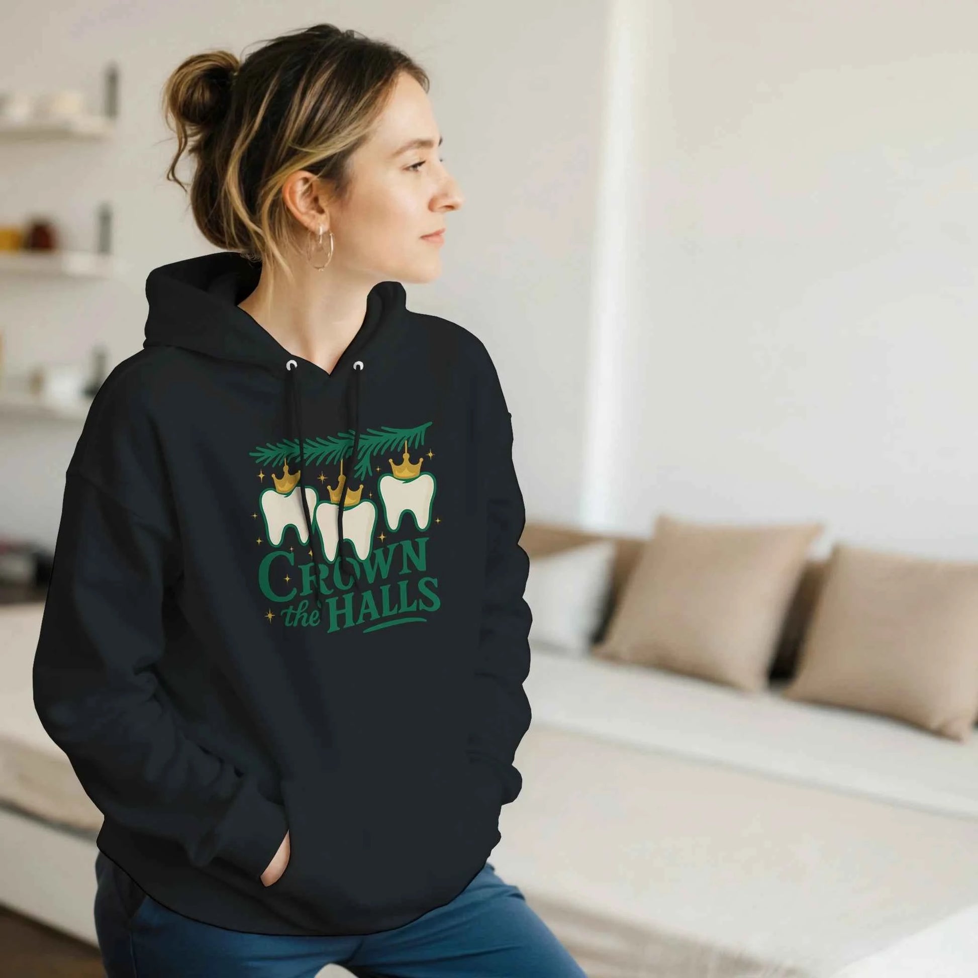 Crown the Halls Hoodie – Funny Dental Christmas Unisex Hoodie