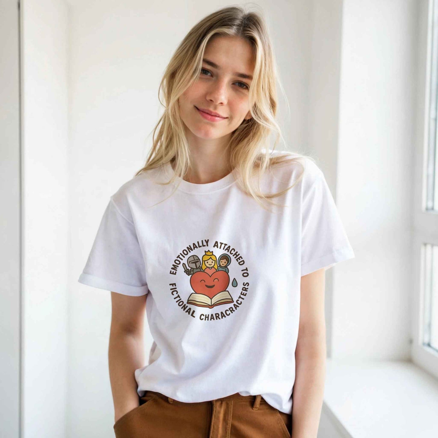 "Emotionally Attached to Fictional Characters" Bookish T-Shirt – Adorable Fantasy Reader Design