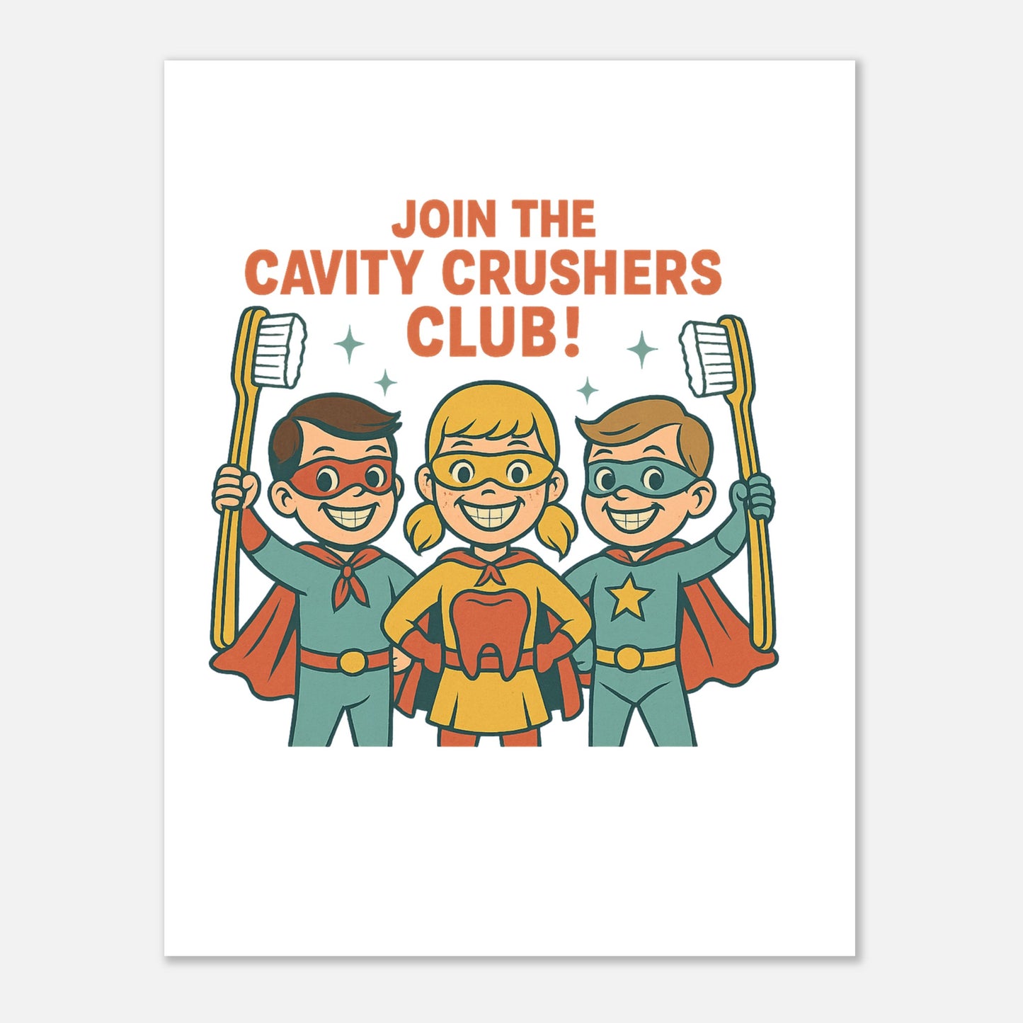 Cavity Crushers Club Poster – Dental Superhero Wall Art - F4 Custom Prints