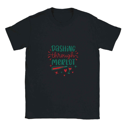 Dashing Through Merlot – Funny Christmas Wine Lover's Tee – Festive Holiday Graphic Shirt