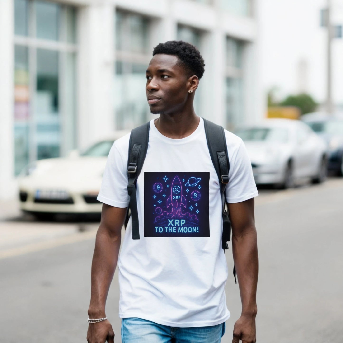 XRP To The Moon T-Shirt – Neon Crypto Rocket Graphic Tee - F4 Custom Prints