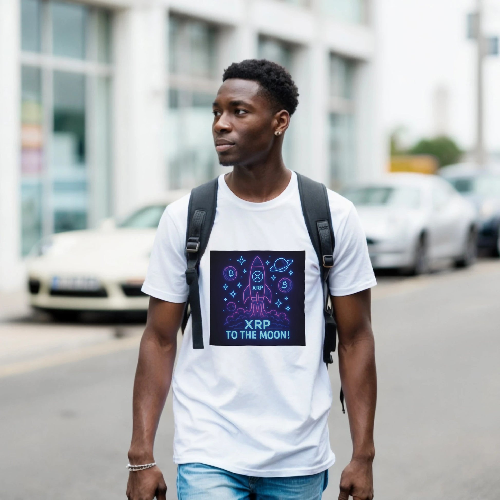 XRP To The Moon T-Shirt – Neon Crypto Rocket Graphic Tee - F4 Custom Prints