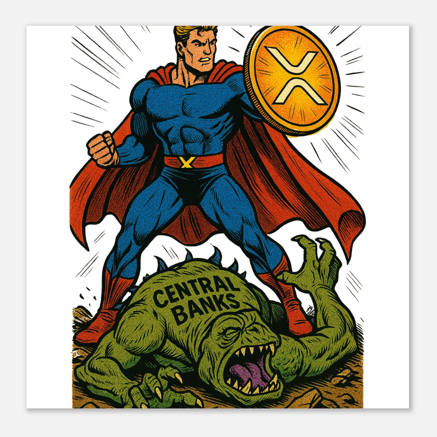 XRP Superhero Poster – Crypto Freedom Fighter Wall Art - F4 Custom Prints