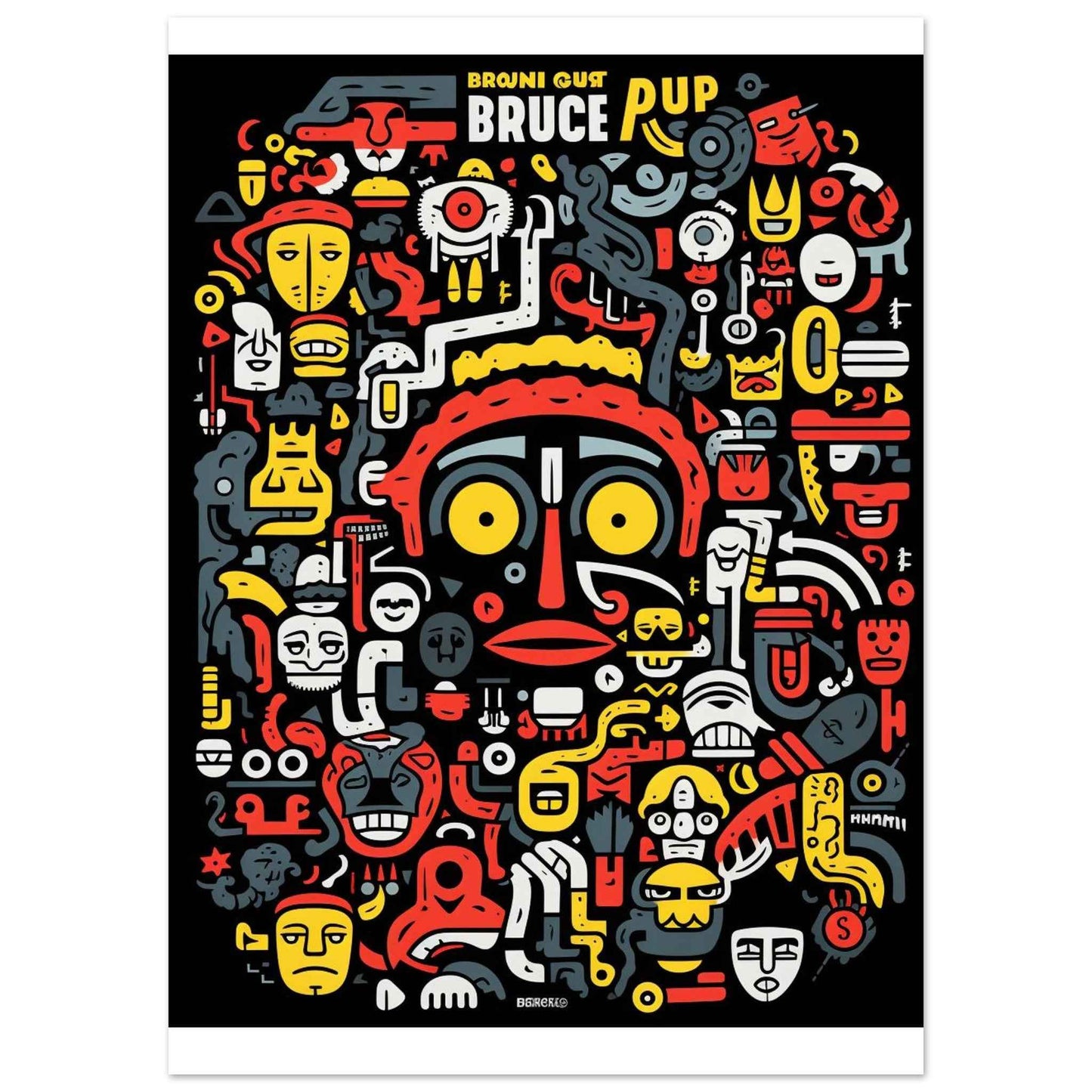 "Bruce Pup" Poster – Eclectic Cartoon Doodle Wall Art (Multiple Sizes Available)