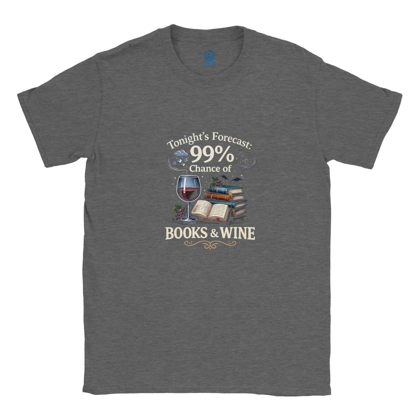 "Tonight's Forecast: Books & Wine" Bookish T-Shirt – Cozy Reader Design