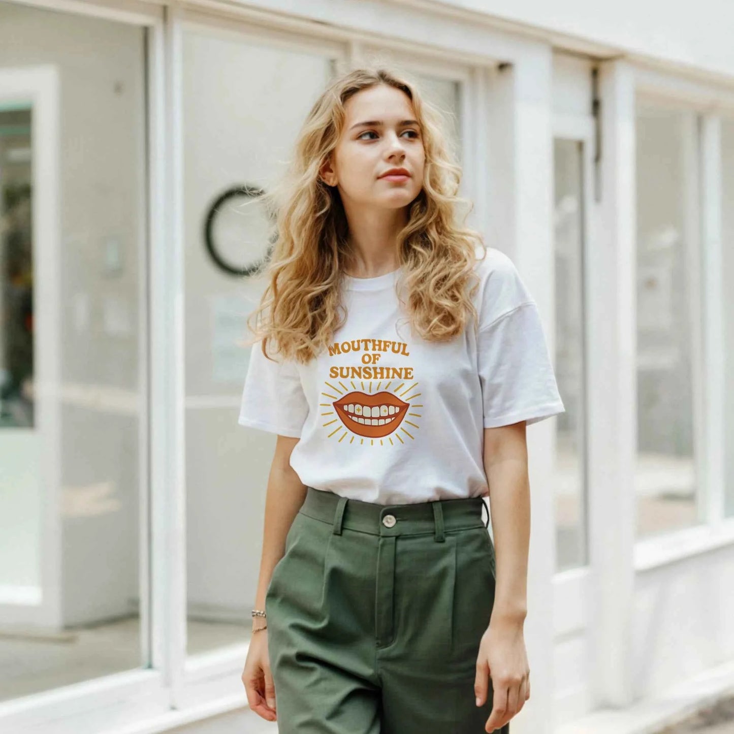 Mouthful of Sunshine T-Shirt – Vintage Smile Graphic Positive Energy Tee