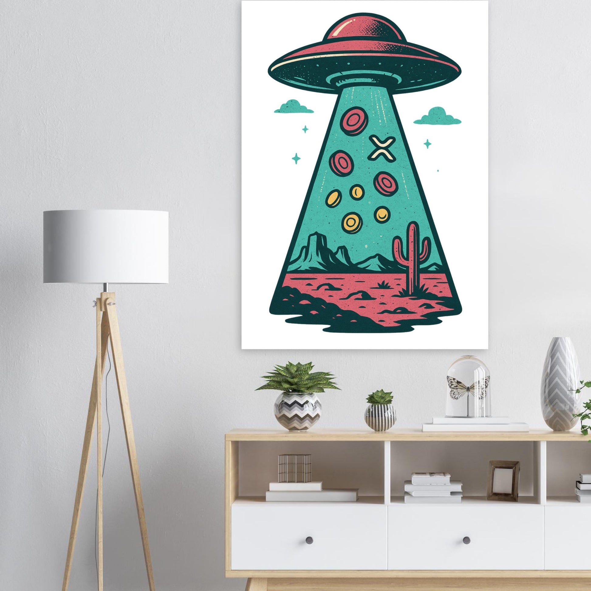 XRP Abduction Poster – Retro Sci-Fi Crypto Art Print - F4 Custom Prints