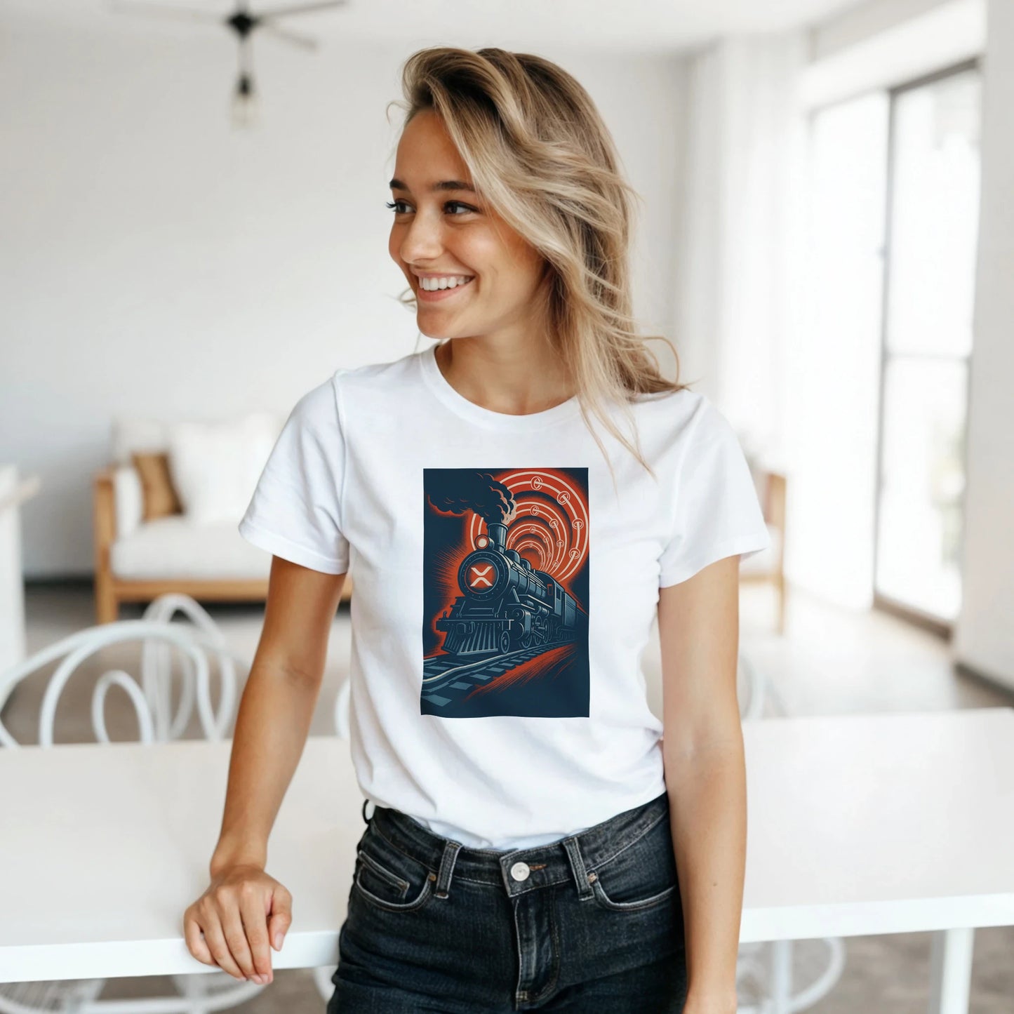 XRP Express Women’s T-Shirt – Vintage Crypto Train Graphic Tee - F4 Custom Prints