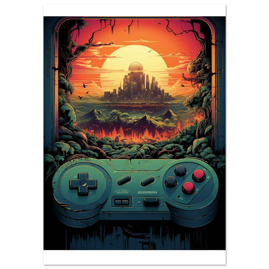 "Gamer's Sunset" Poster – Retro-Futuristic Gaming Wall Art (Multiple Sizes Available)