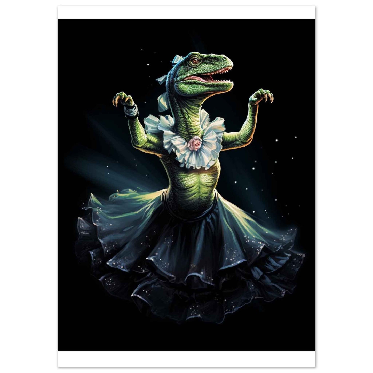 "Dino Ballerina" Poster – Whimsical Prehistoric Wall Art (Multiple Sizes Available)