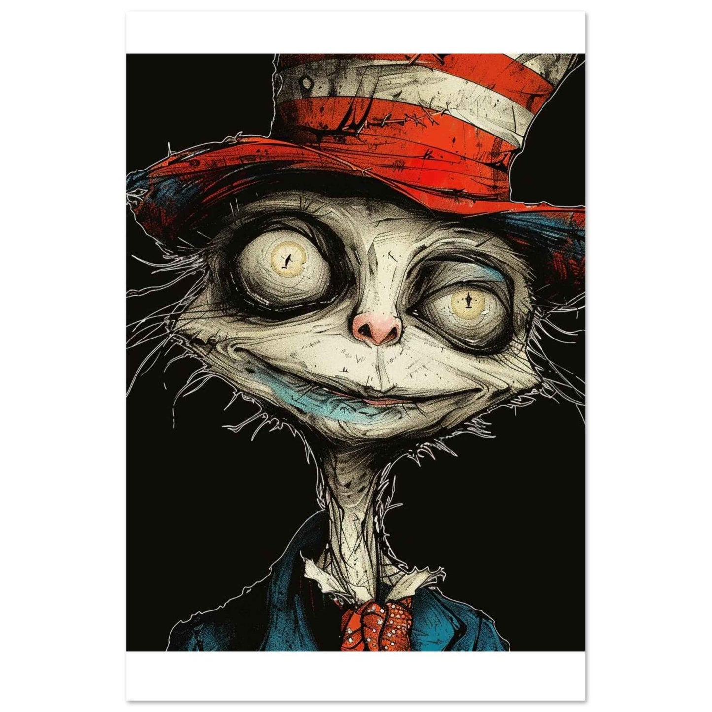 "Alice's Mad Hatter Cat" Poster – Whimsical Dark Art Wall Decor (Multiple Sizes Available)