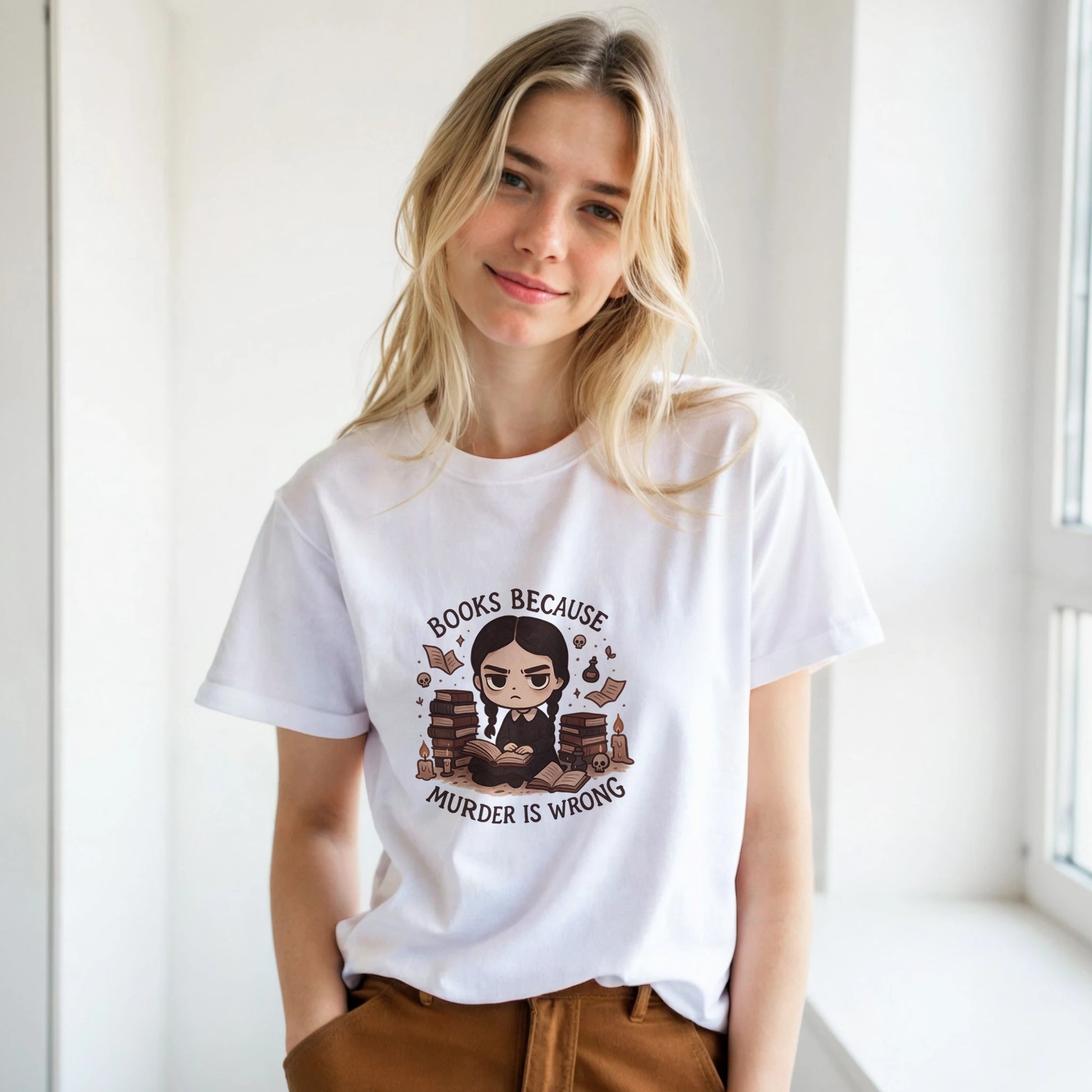 Books Because Murder Is Wrong T-Shirt – Dark Academia Book Lover Tee - F4 Custom Prints