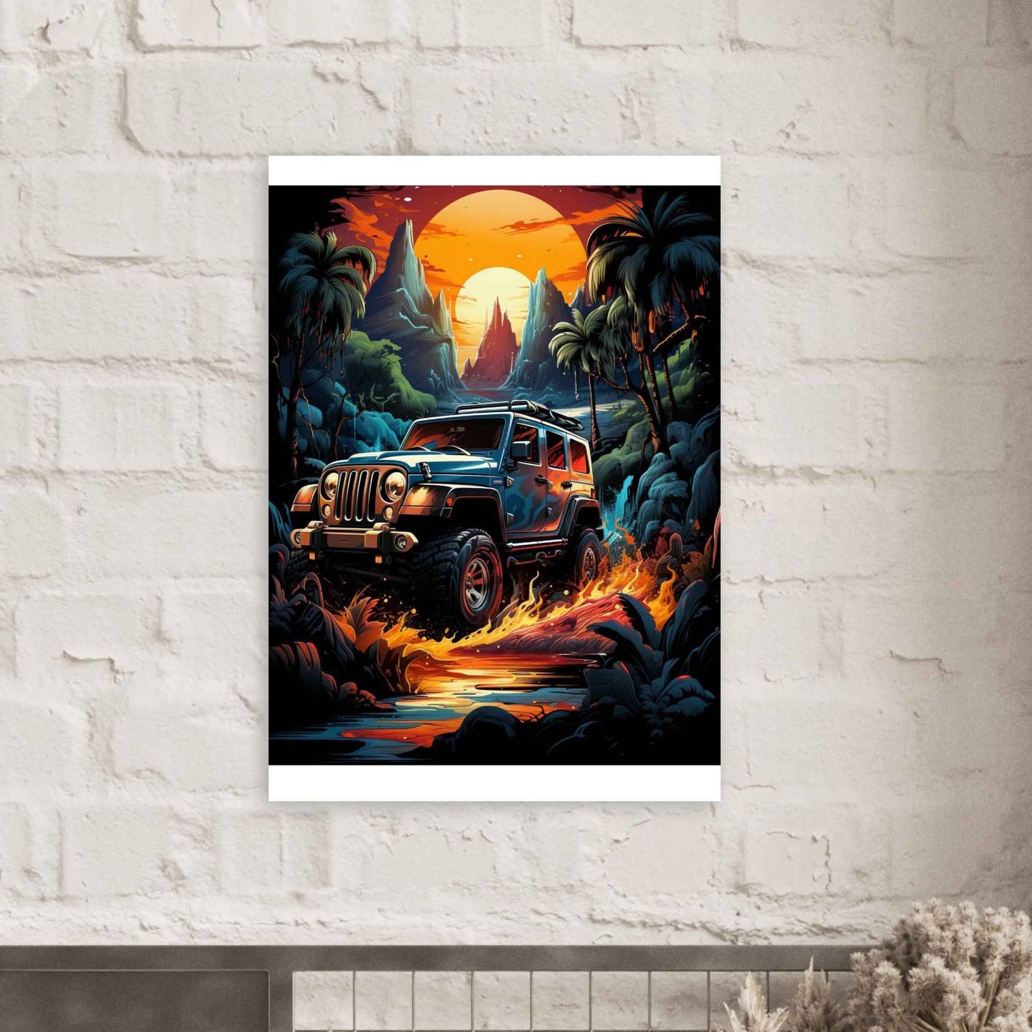 “Tropical Off-Road Sunset” Poster – Vibrant Adventure Wall Art (Multiple Sizes Available)
