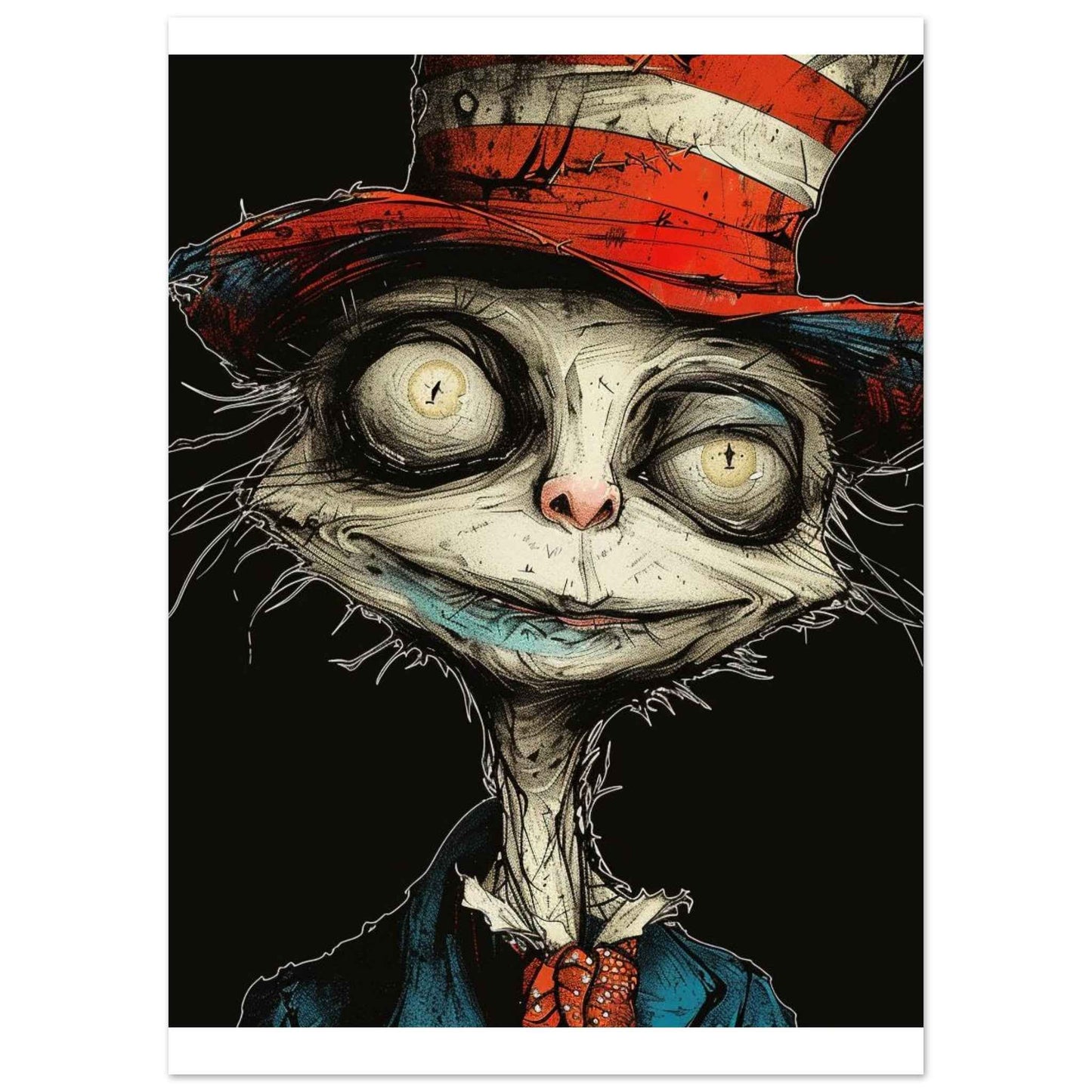 "Alice's Mad Hatter Cat" Poster – Whimsical Dark Art Wall Decor (Multiple Sizes Available)