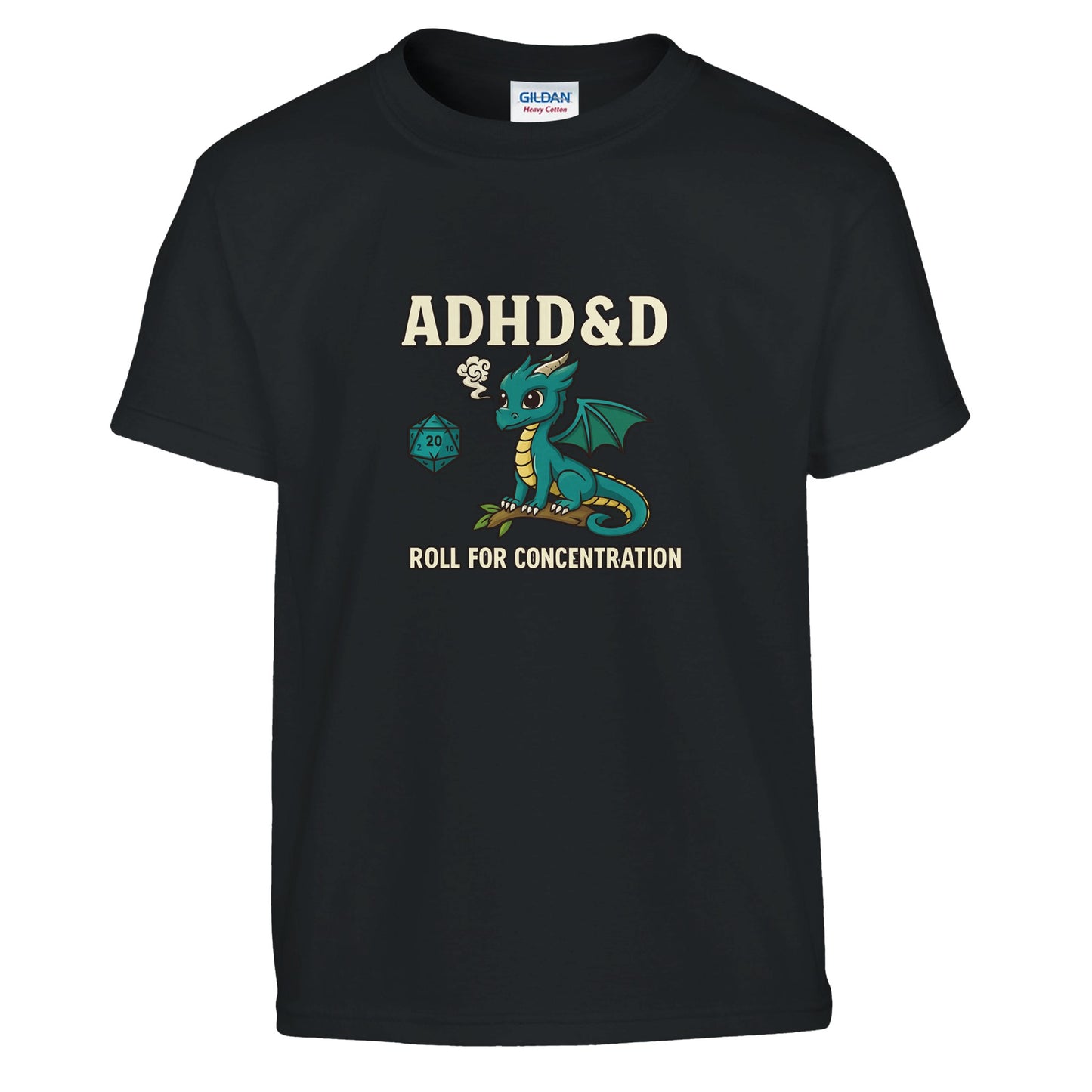 ADHD &D Kids T-Shirt — Roll for Concentration Dragon Edition - F4 Custom Prints