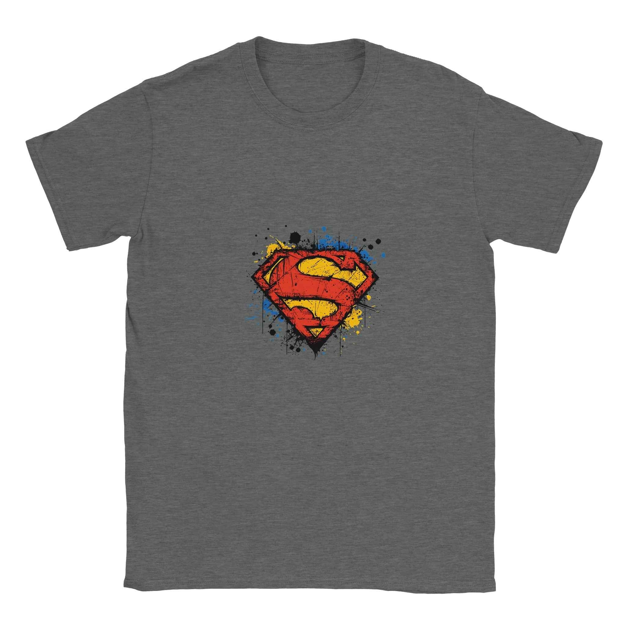 Superman Splatter Shield T-Shirt – Heroic Comic-Inspired Graphic Tee in Multiple Colors