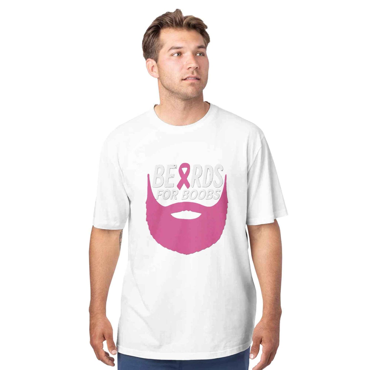 Beards for Boobs Breast Cancer Awareness T-Shirt | Pink Ribbon Beard Tee for Breast Cancer Support - F4 Custom Prints