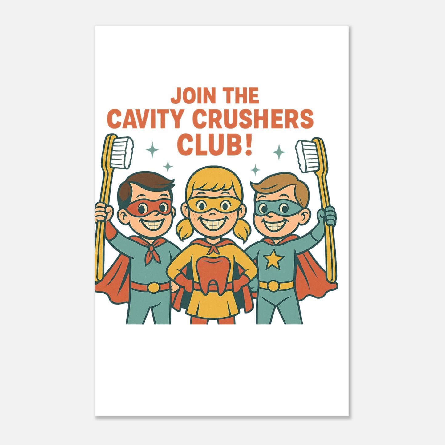 Cavity Crushers Club Poster – Dental Superhero Wall Art - F4 Custom Prints