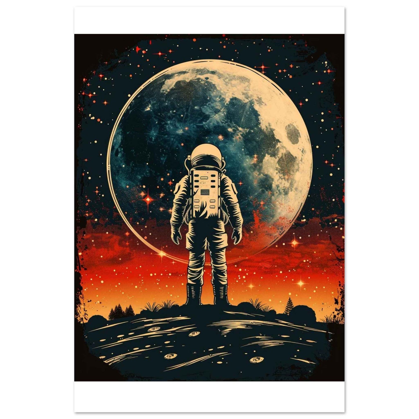"Lunar Gaze" Poster – Retro-Futuristic Astronaut Wall Art (Multiple Sizes Available)