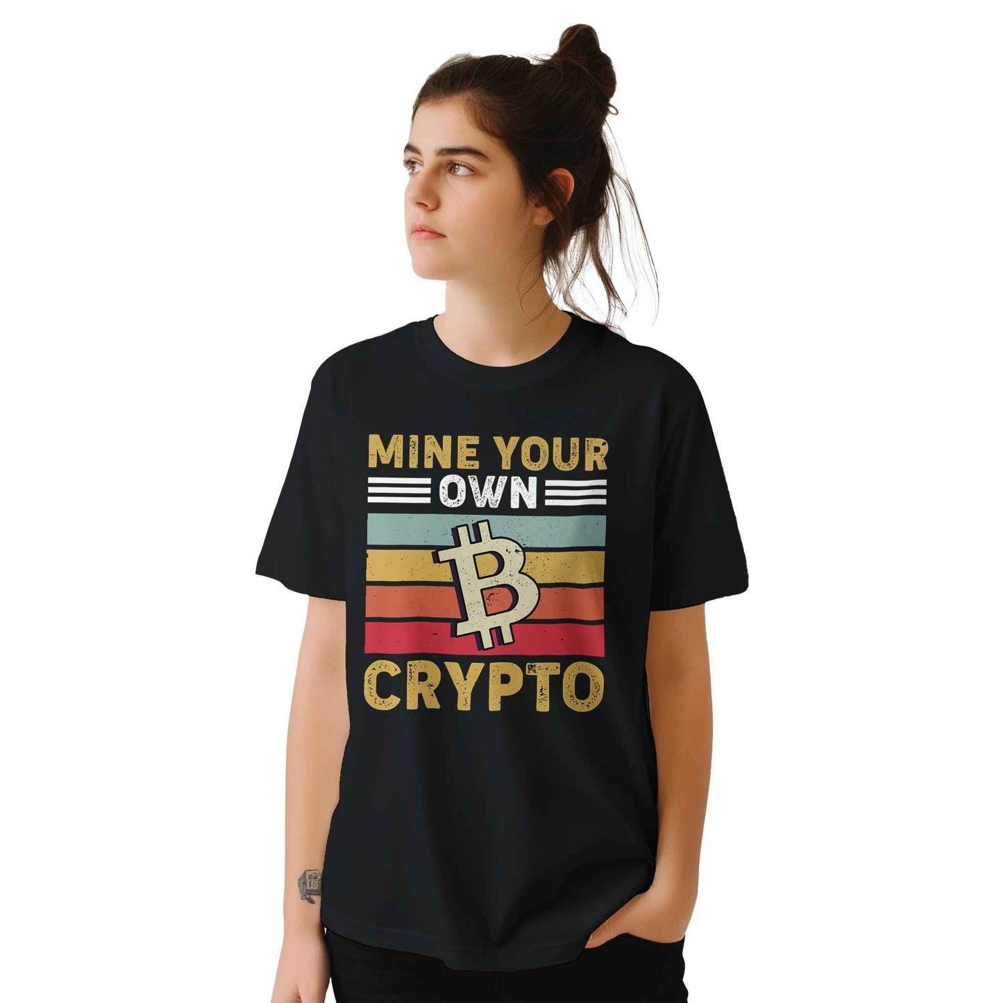 Bitcoin T-Shirt – 'Mine Your Own Crypto' Retro Sunset Design