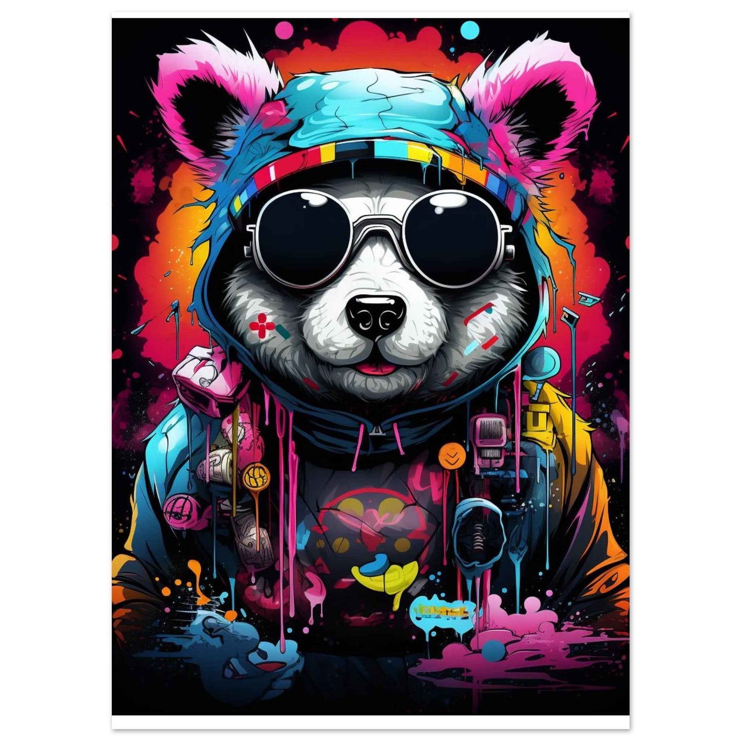 "Neon Raccoon DJ" Poster – Vibrant Urban Graffiti Wall Art (Multiple Sizes Available)