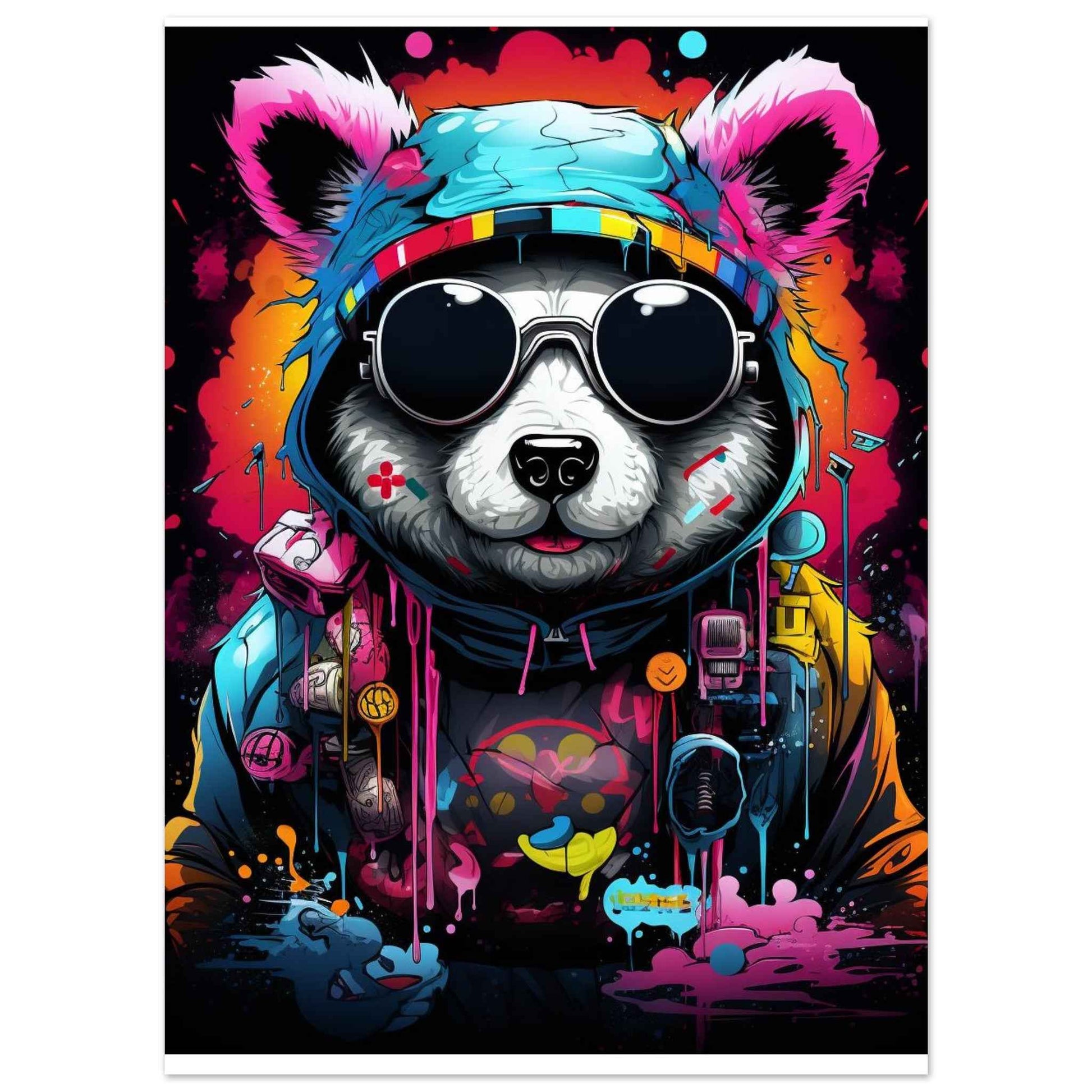 "Neon Raccoon DJ" Poster – Vibrant Urban Graffiti Wall Art (Multiple Sizes Available)