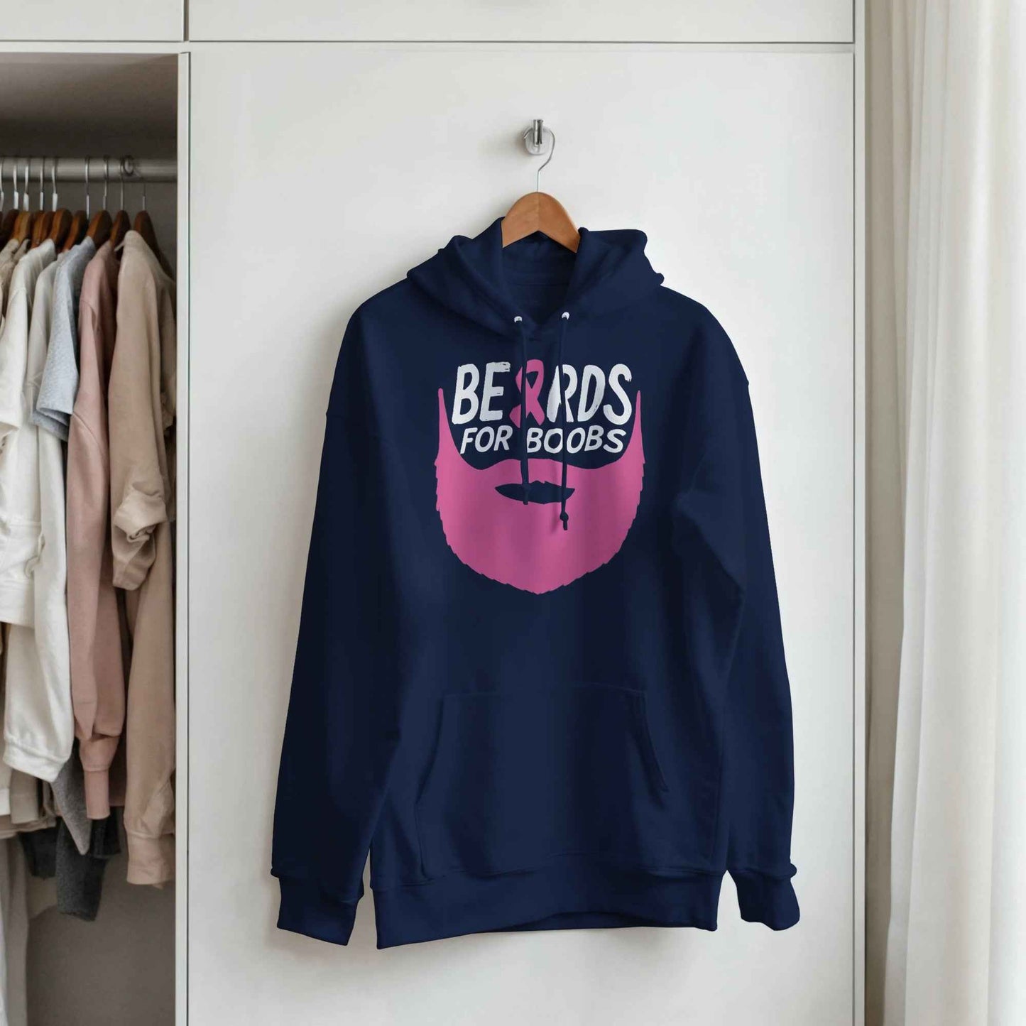 Boobs Awareness Hoodie – Pink Ribbon Beard Breast Cancer Support Hoodie - F4 Custom Prints