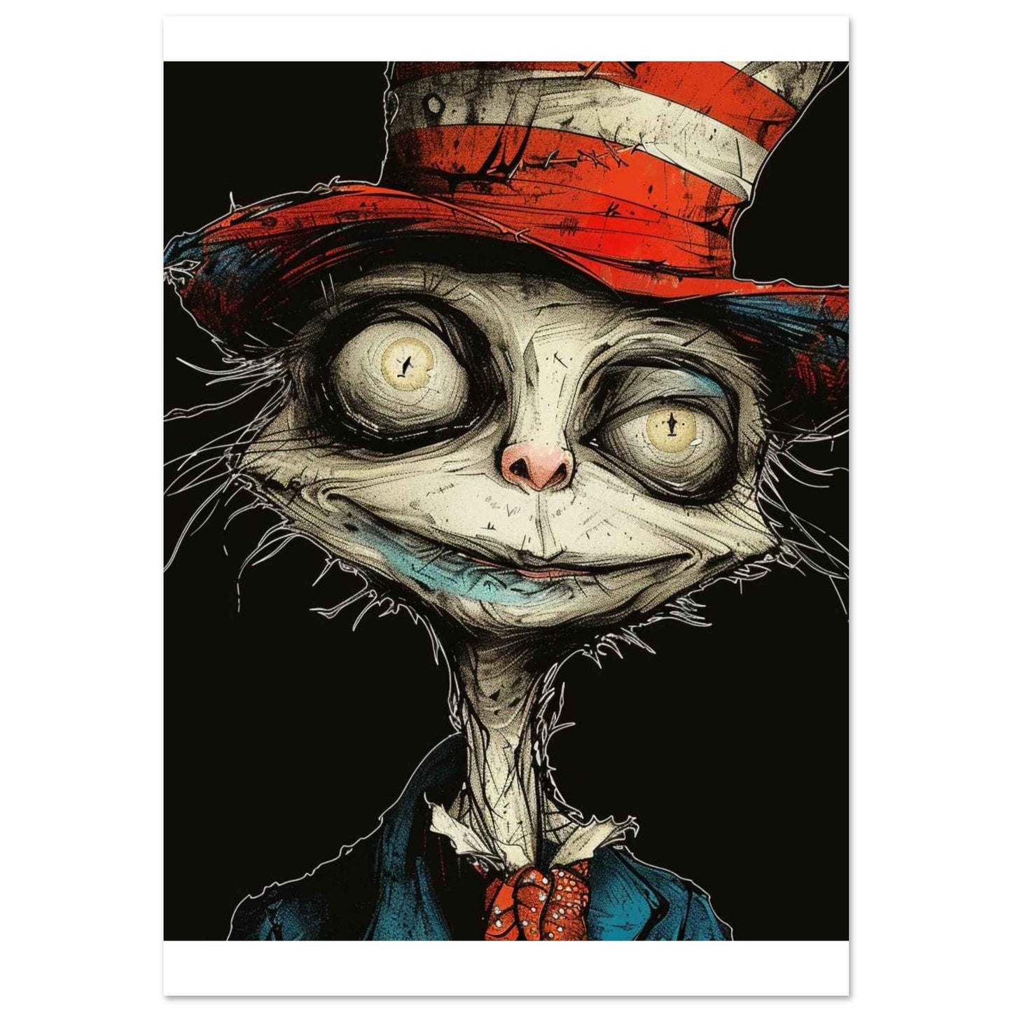 "Alice's Mad Hatter Cat" Poster – Whimsical Dark Art Wall Decor (Multiple Sizes Available)