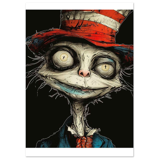 "Alice's Mad Hatter Cat" Poster – Whimsical Dark Art Wall Decor (Multiple Sizes Available)