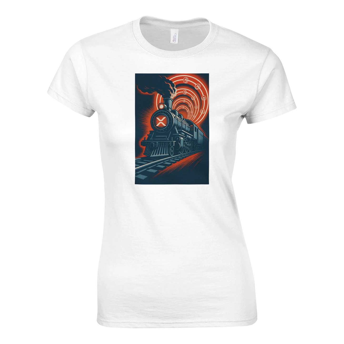 XRP Express Women’s T-Shirt – Vintage Crypto Train Graphic Tee - F4 Custom Prints