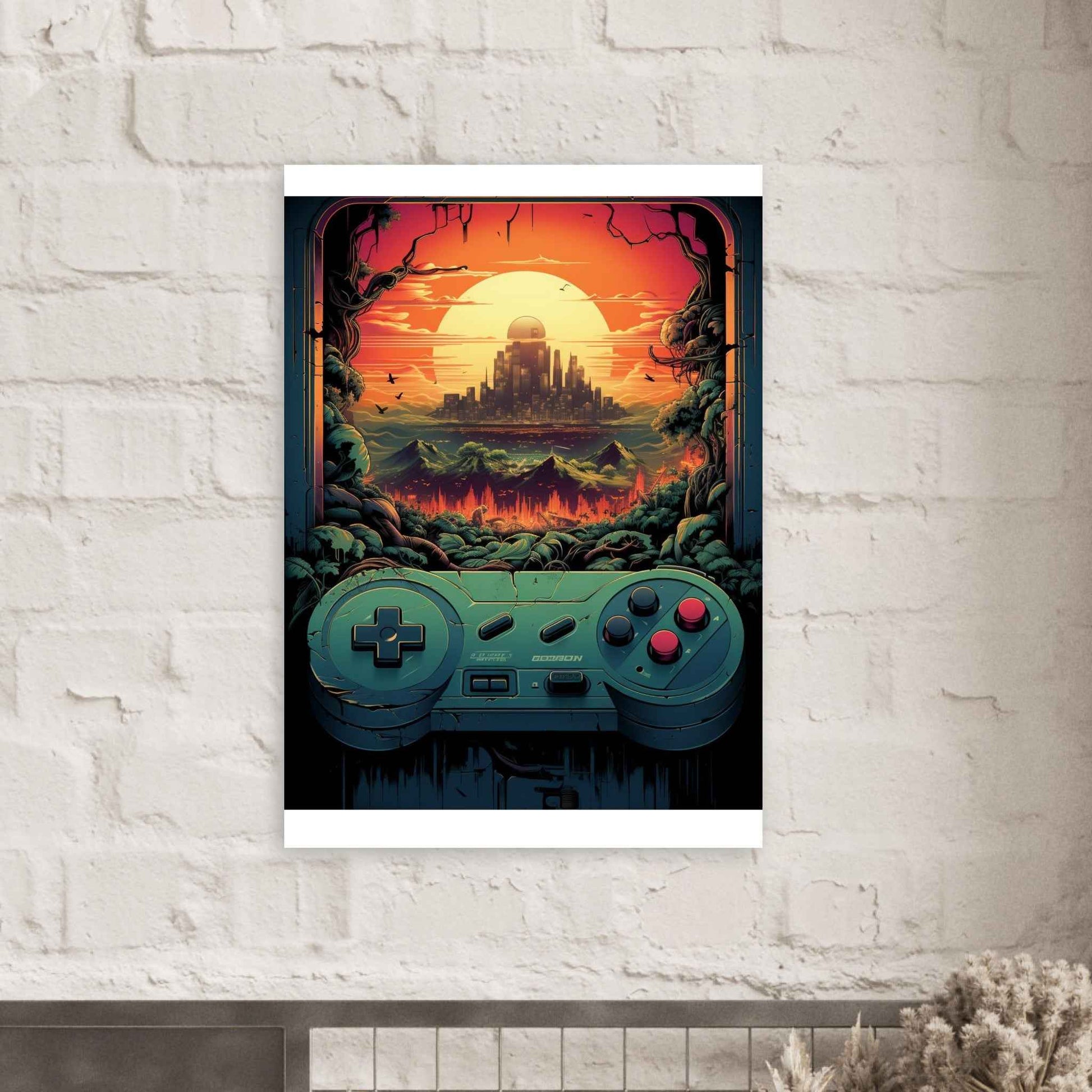 "Gamer's Sunset" Poster – Retro-Futuristic Gaming Wall Art (Multiple Sizes Available)
