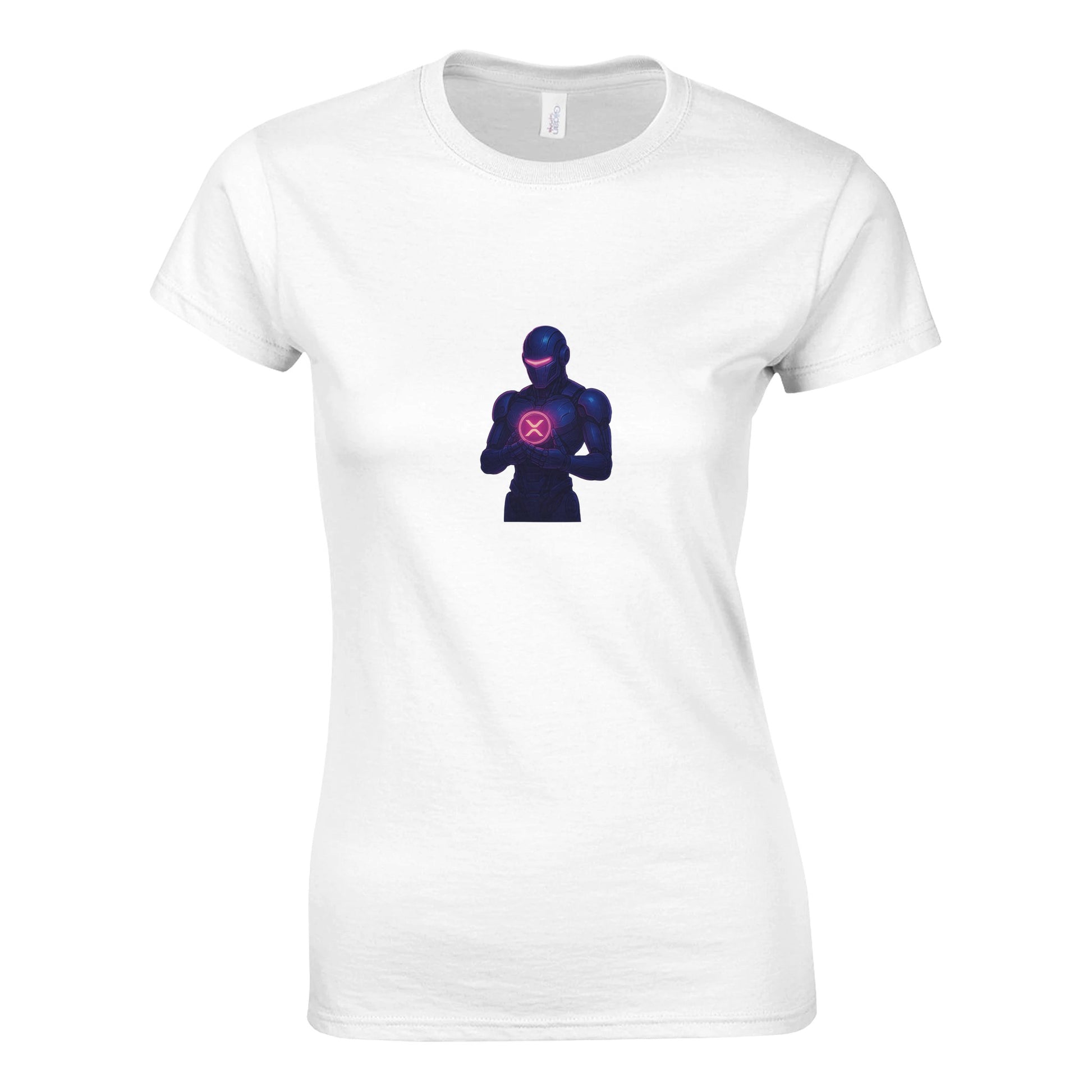 XRP Women’s T-Shirt – Robotic Guardian Crypto Tee - F4 Custom Prints