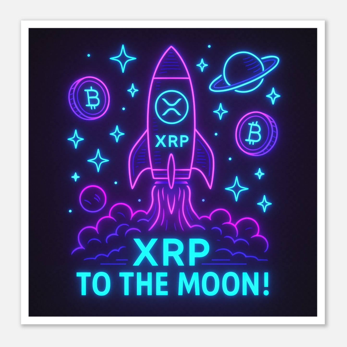 XRP To The Moon Poster – Neon Crypto Hype Wall Art - F4 Custom Prints