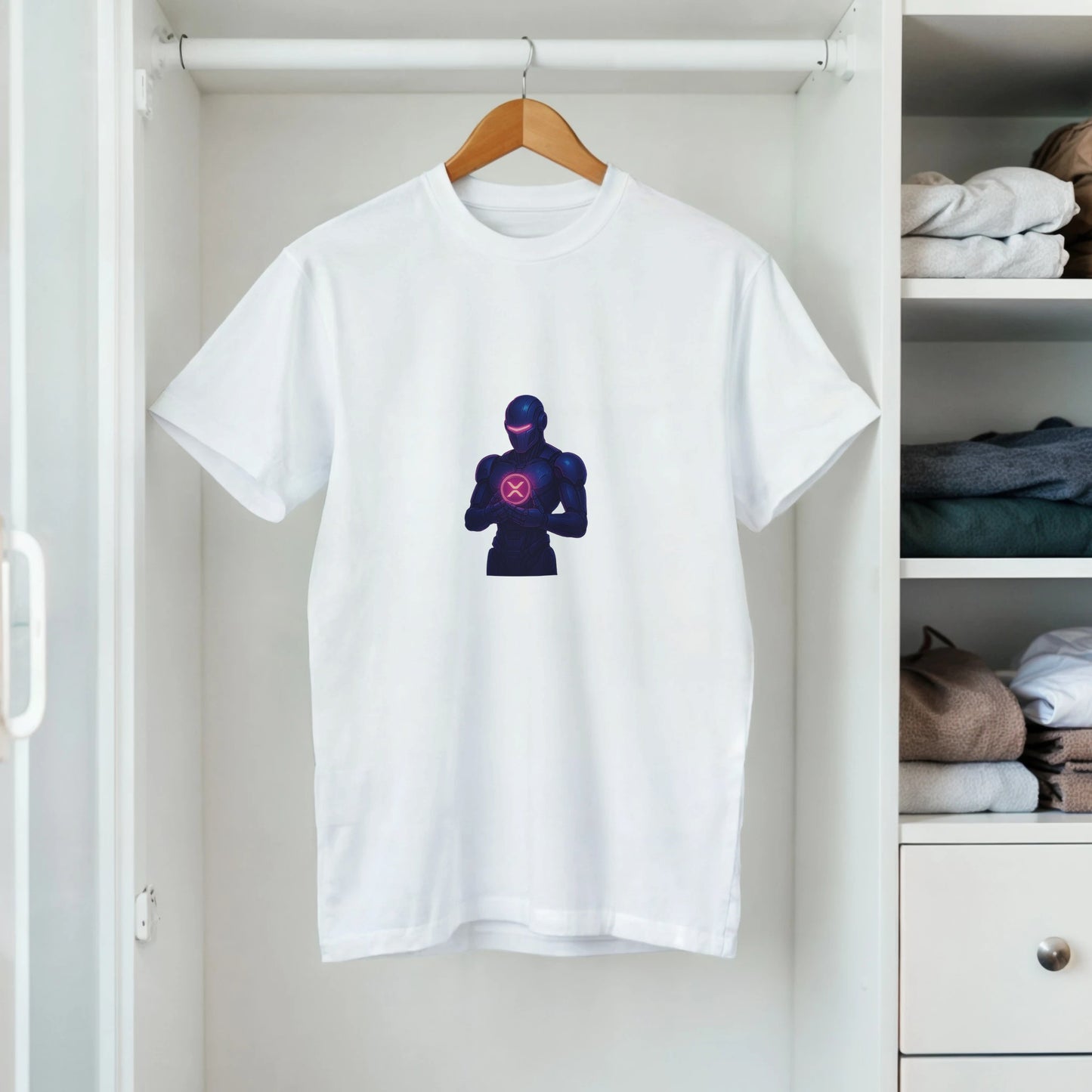 XRP Women’s T-Shirt – Robotic Guardian Crypto Tee - F4 Custom Prints