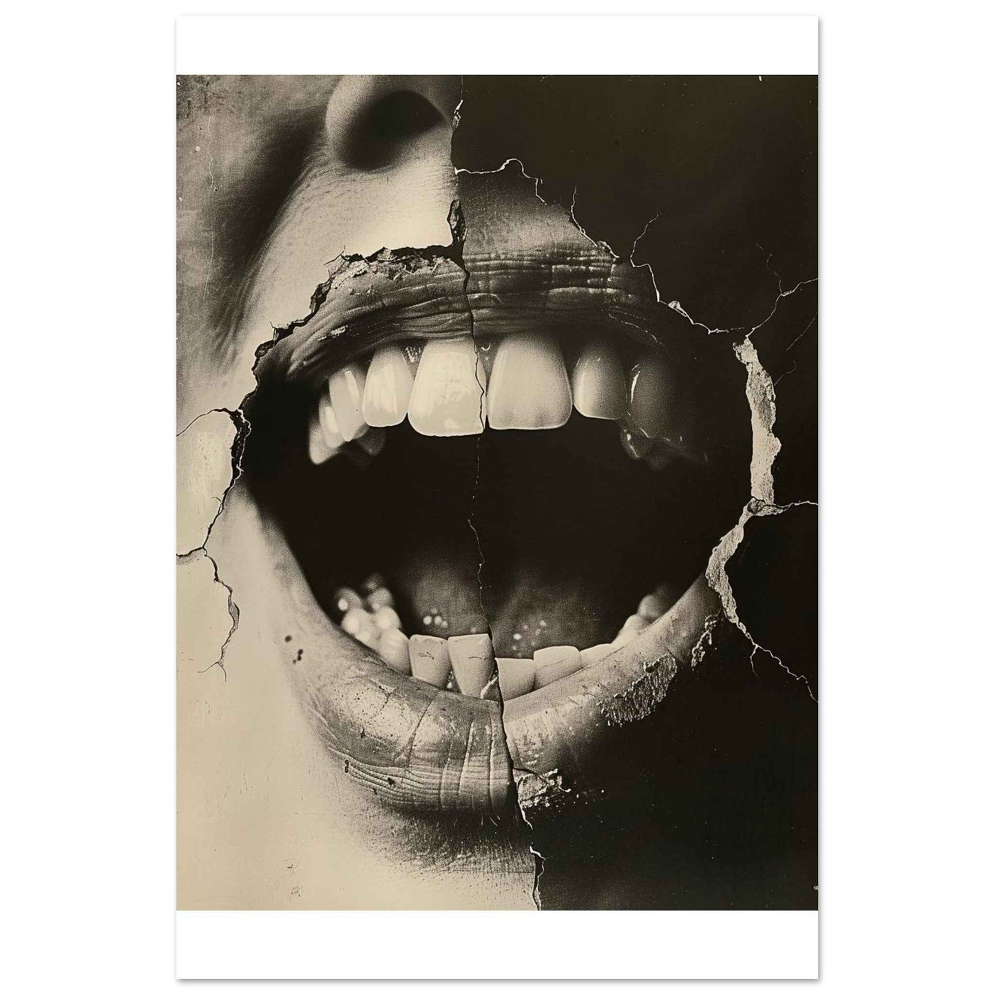 "Shattered Scream" Poster – Evocative Monochrome Wall Art (Multiple Sizes Available)