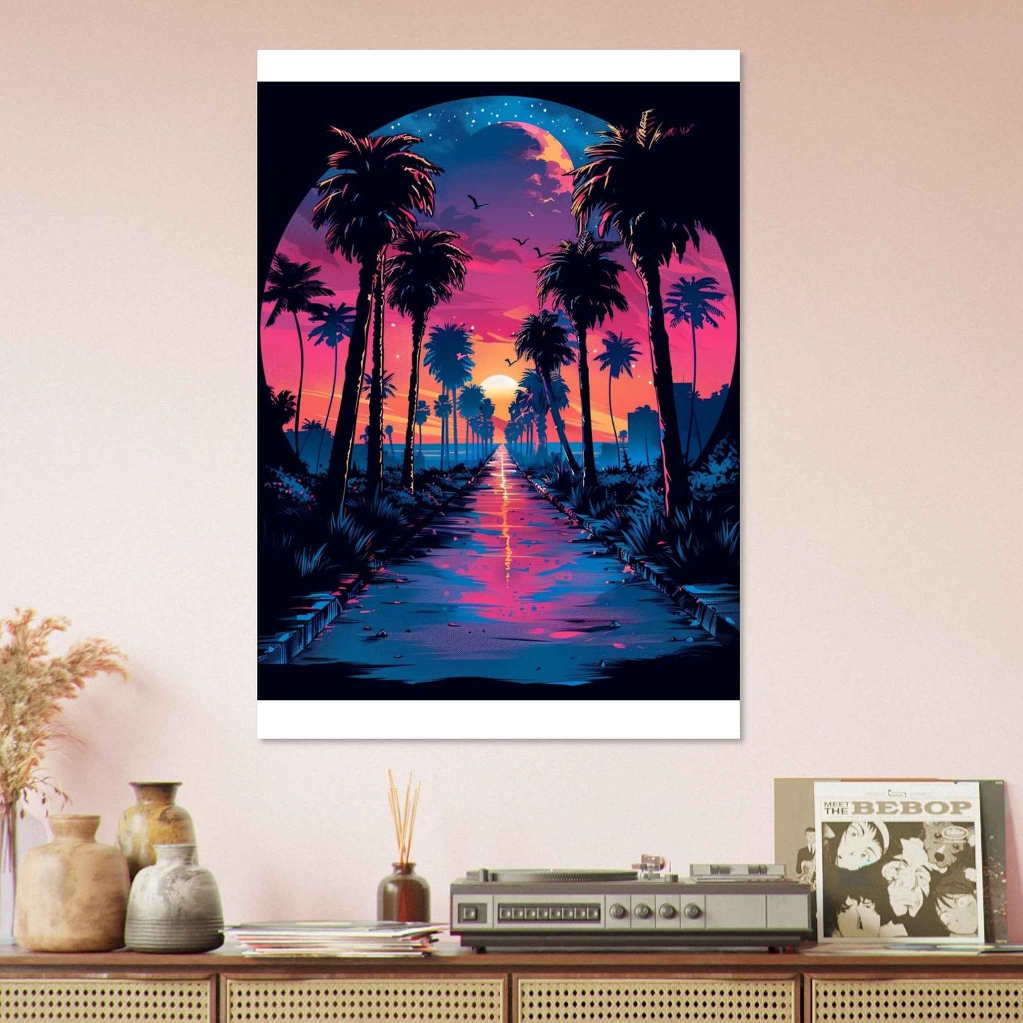 Palm Paradise Sunset Poster – Vibrant Synthwave Wall Art (Multiple Sizes Available)