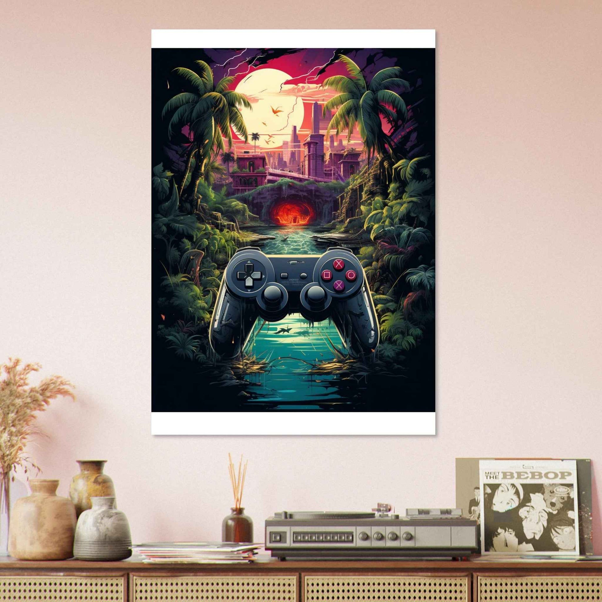 "Gamer's Paradise" Poster – Retro-Futuristic Gaming Wall Art (Multiple Sizes Available)
