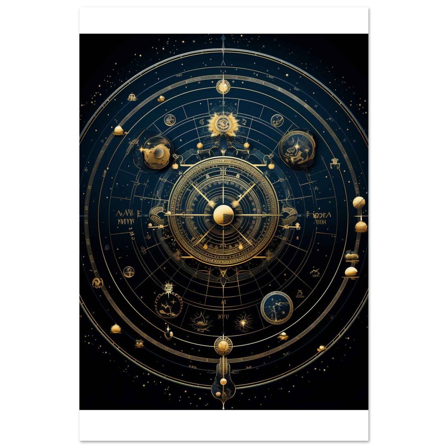 "Celestial Navigator" Poster – Astrological Gold & Blue Wall Art (Multiple Sizes Available)
