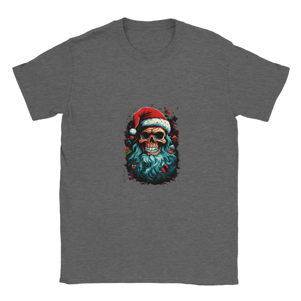 Jolly Santa Skull Christmas Tee – Edgy Holiday Graphic Shirt in Multiple Colors