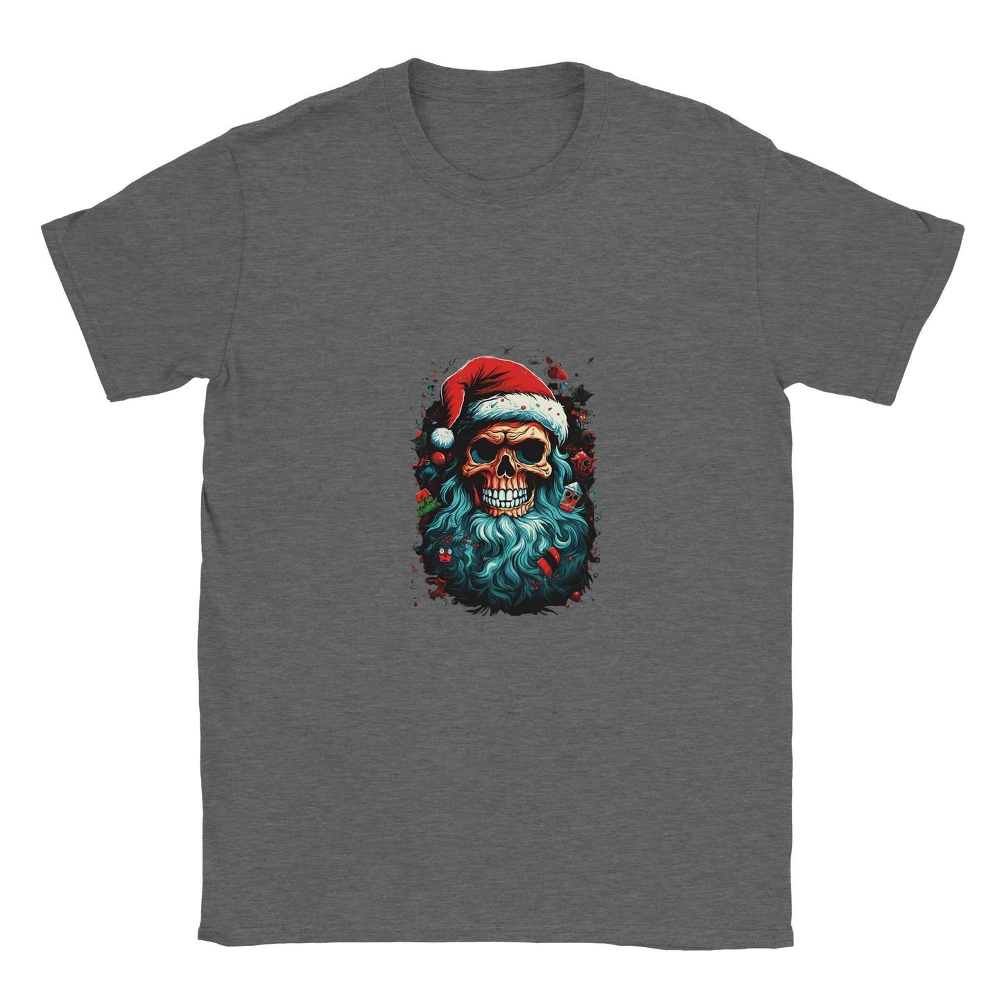 Jolly Santa Skull Christmas Tee – Edgy Holiday Graphic Shirt in Multiple Colors