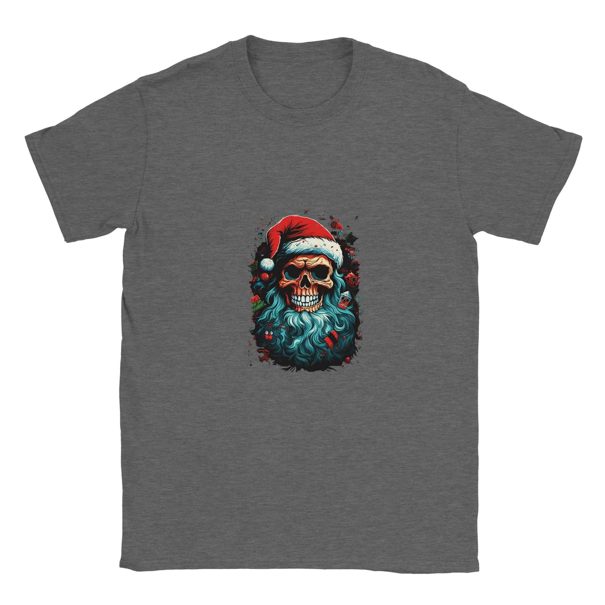 Jolly Santa Skull Christmas Tee – Edgy Holiday Graphic Shirt in Multiple Colors