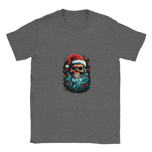 Jolly Santa Skull Christmas Tee – Edgy Holiday Graphic Shirt in Multiple Colors
