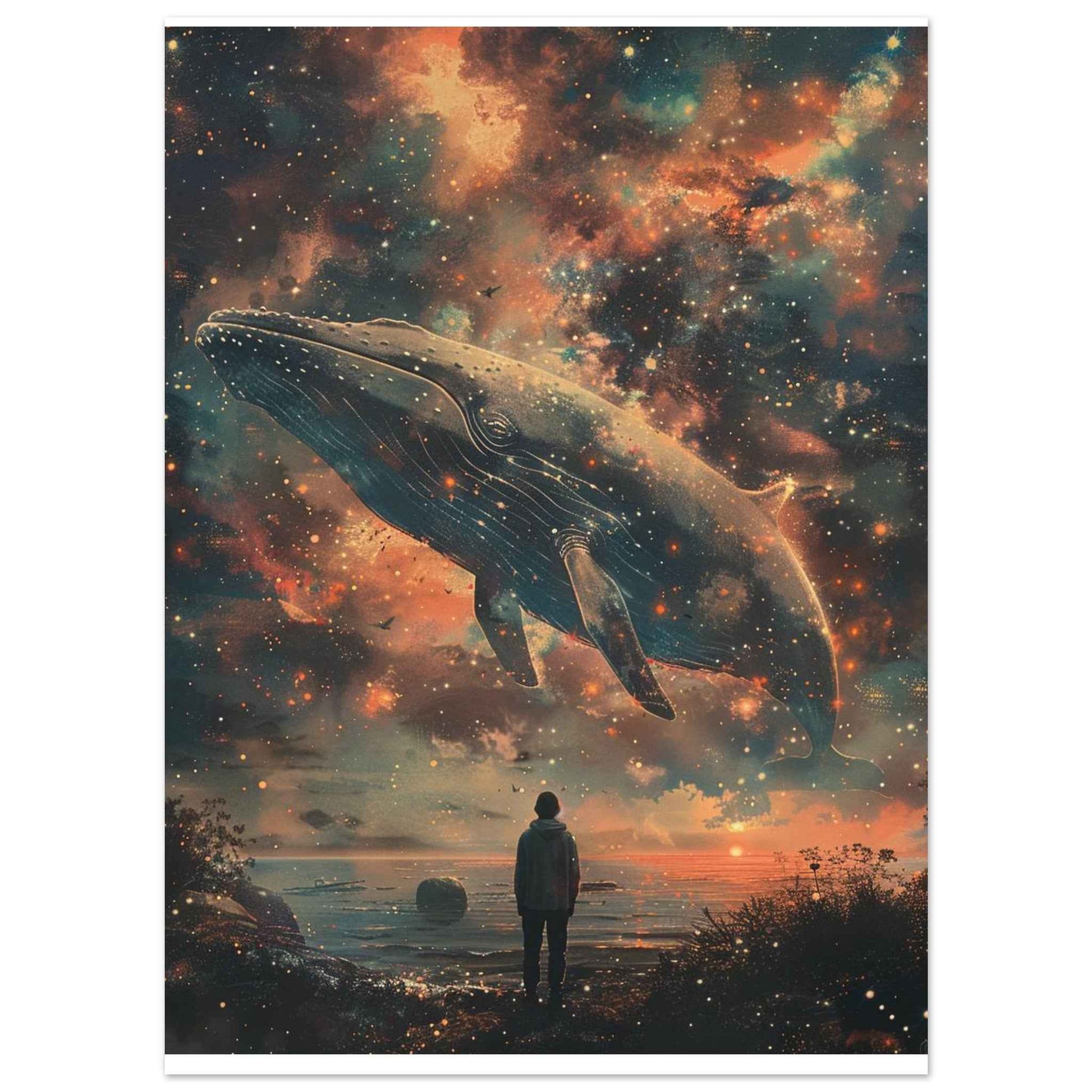 "Cosmic Whale" Poster – Mystical Starry Night Sky Wall Art (Multiple Sizes Available)