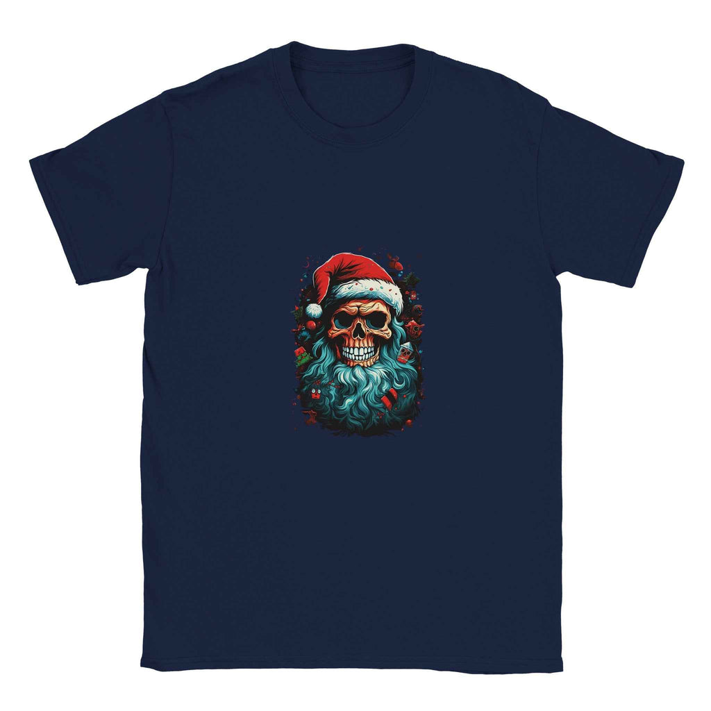 Jolly Santa Skull Christmas Tee – Edgy Holiday Graphic Shirt in Multiple Colors