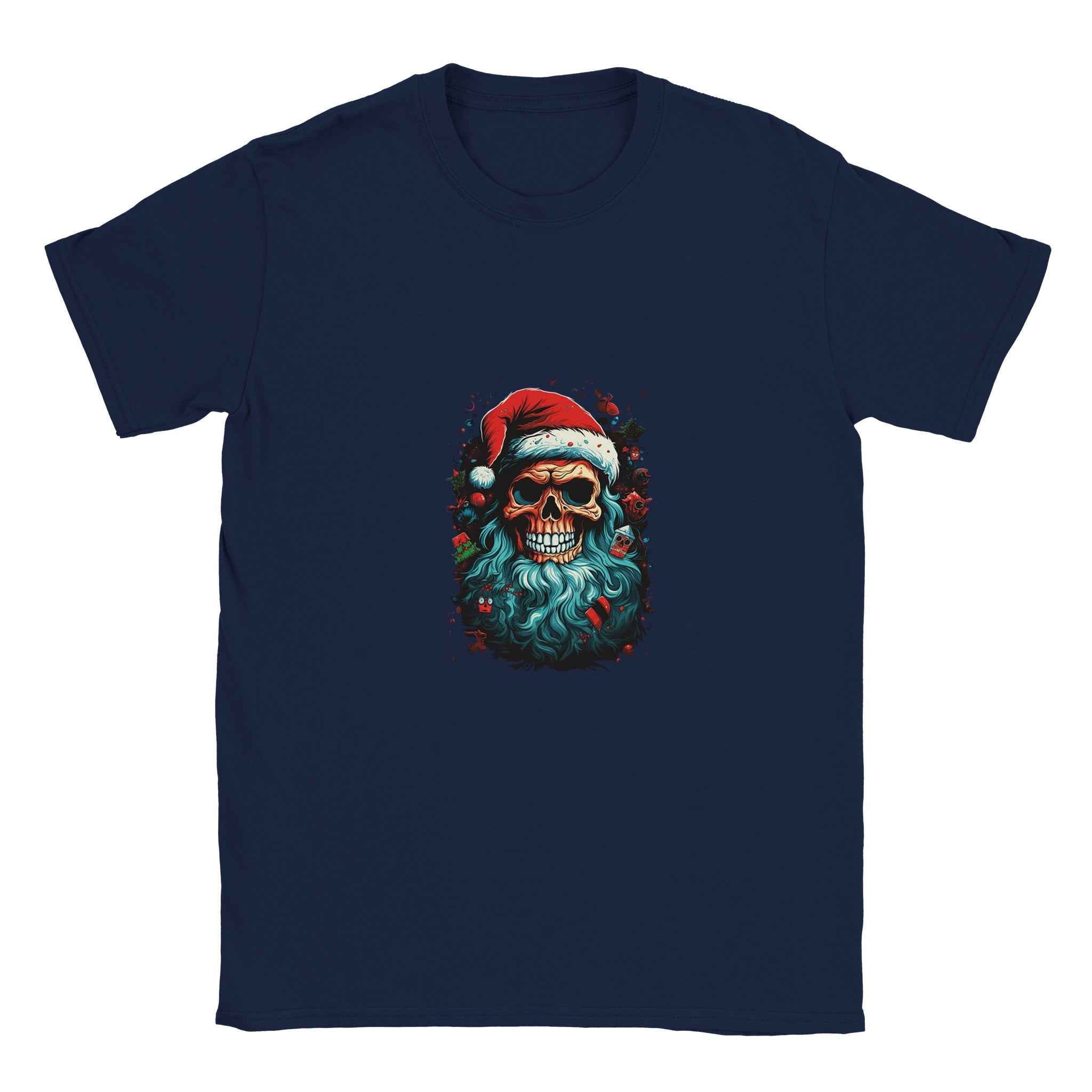Jolly Santa Skull Christmas Tee – Edgy Holiday Graphic Shirt in Multiple Colors